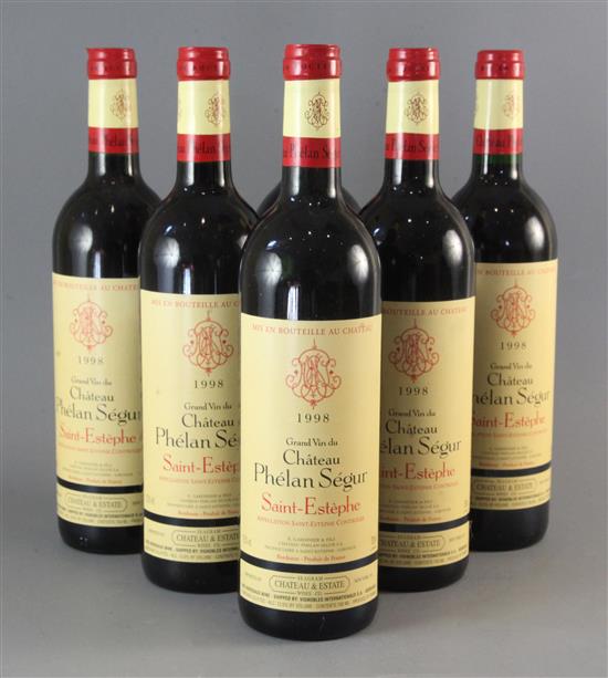 Six bottles of Chateau Phelan Segur, St. Estephe, 1998.